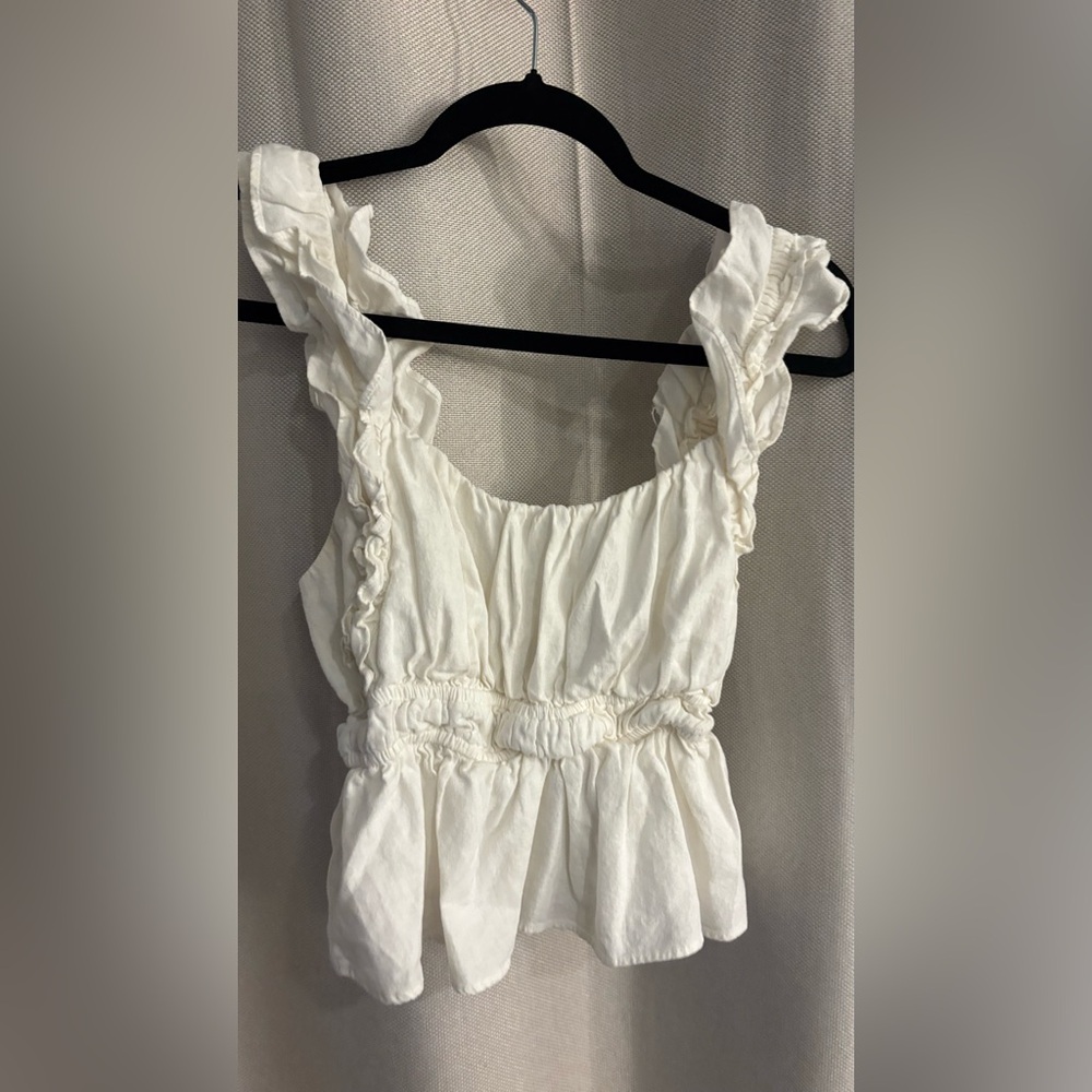 Abercrombie & Fitch Cream Puff Sleeve Peplum Blouse